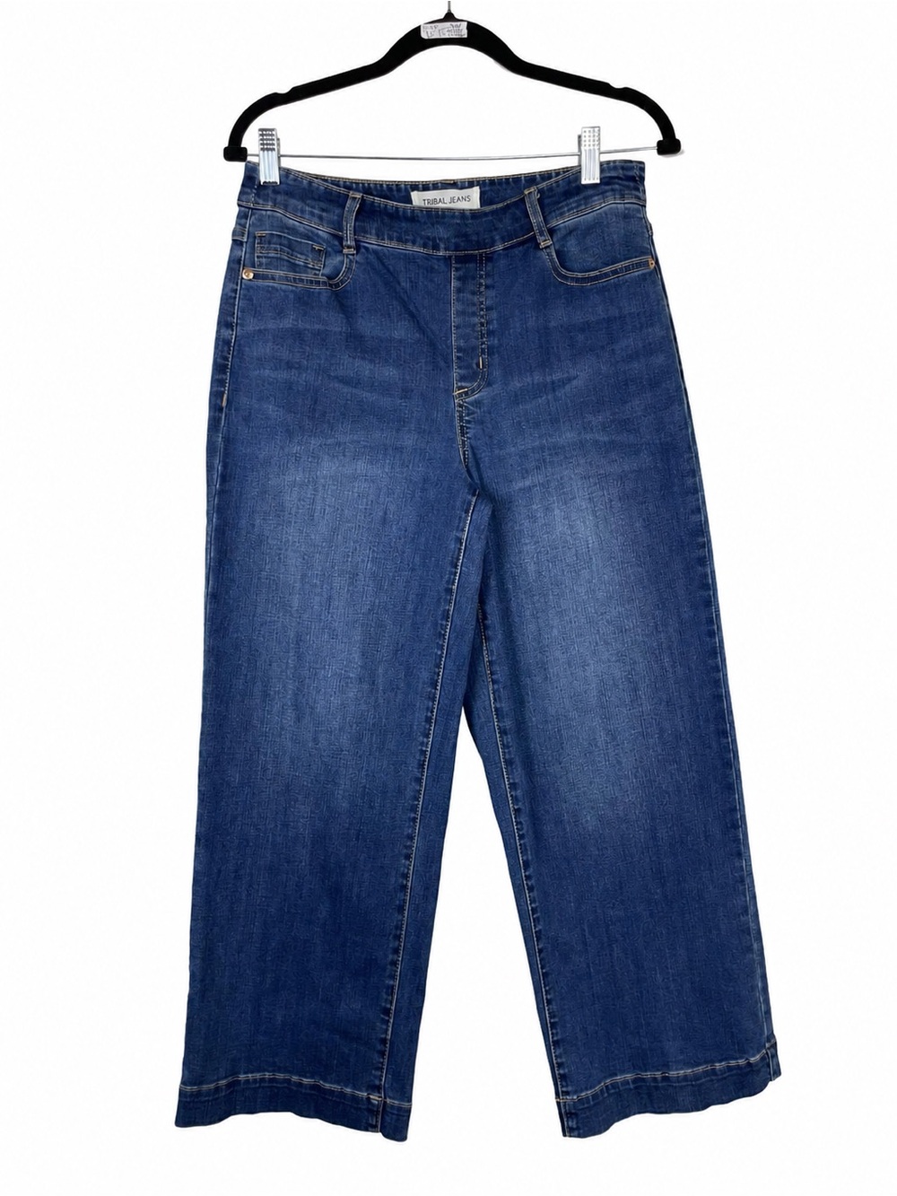 Tribal Jeans Wide Leg Pull On Dark Wash Size Medium Fits 8 29 Ankle Length